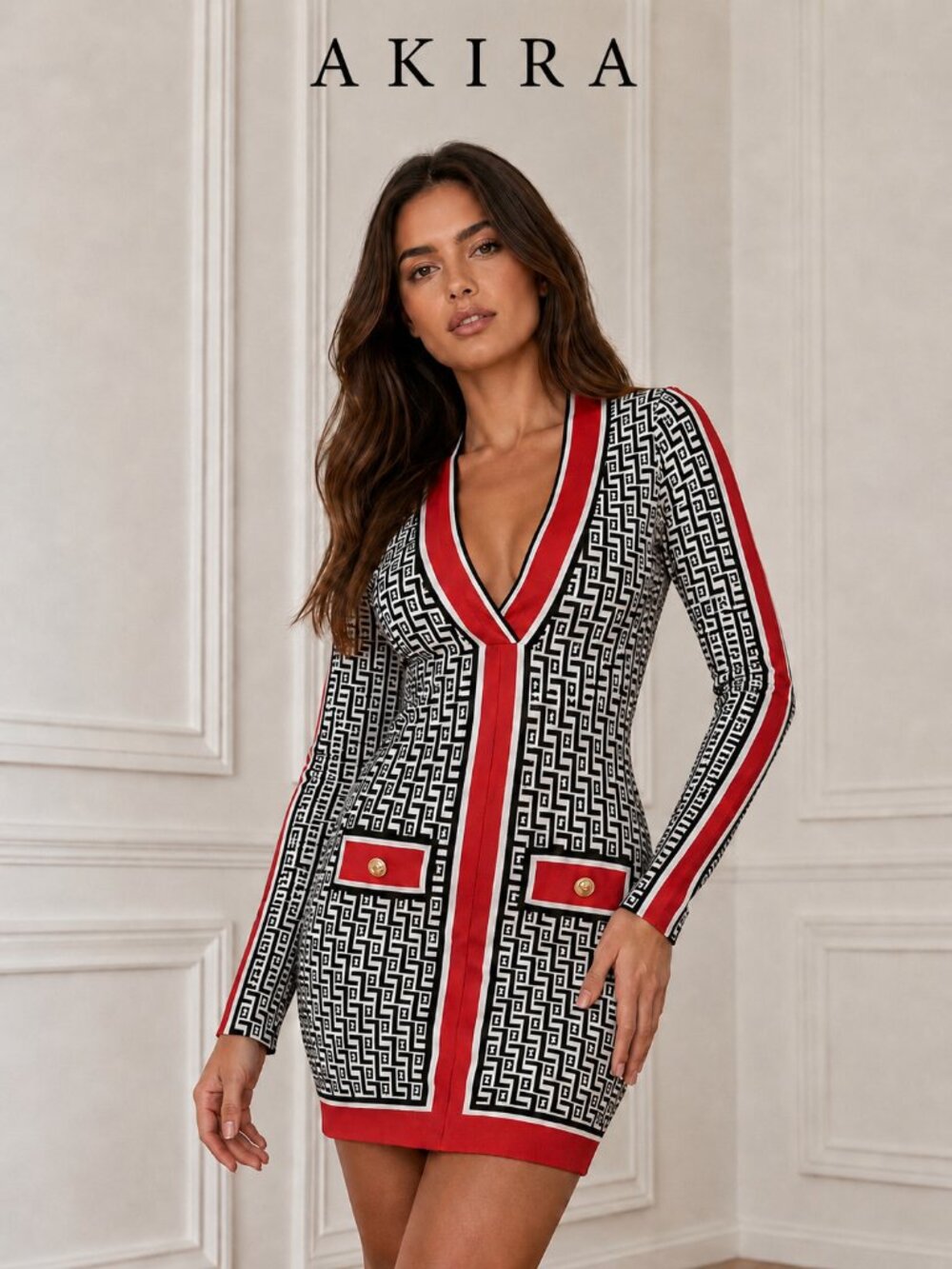 AKIRA MAZEY PRINTED LONG SLEEVE MINI DRESS NWOT S